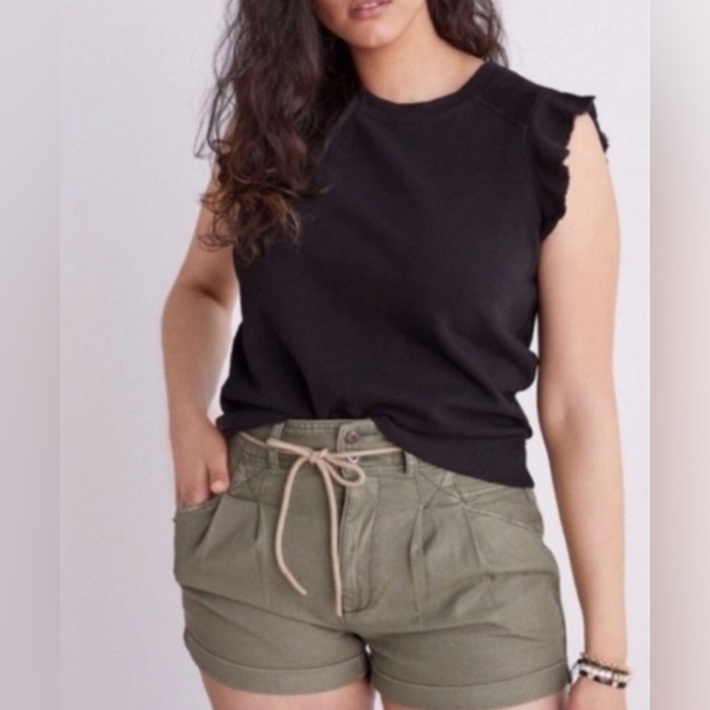 Anthropologie T. La Sleeveless Ruffle Sweatshirt Black L Preppy Activewear Boho
